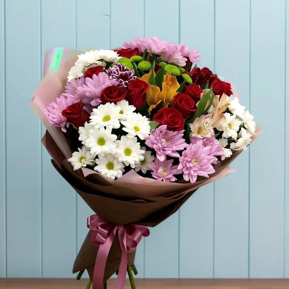 Букет цветов из: Розы, Хризантемы и Альстромерии в Калачеевском