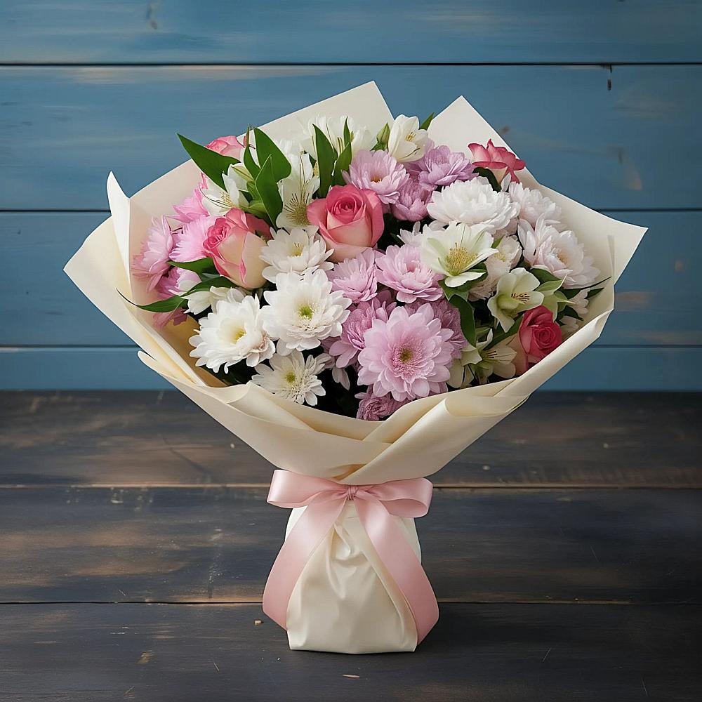 Букет цветов из: Хризантемы, Альстромерии и Розы в Калачеевском